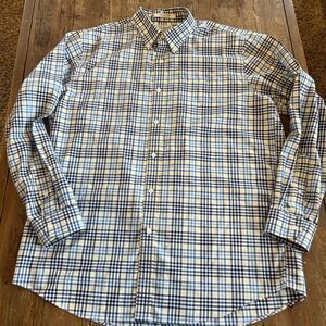 LL Bean Wrinkle Free Traditional Fit Dress Shirt Men's L Blue White Plaid EUC